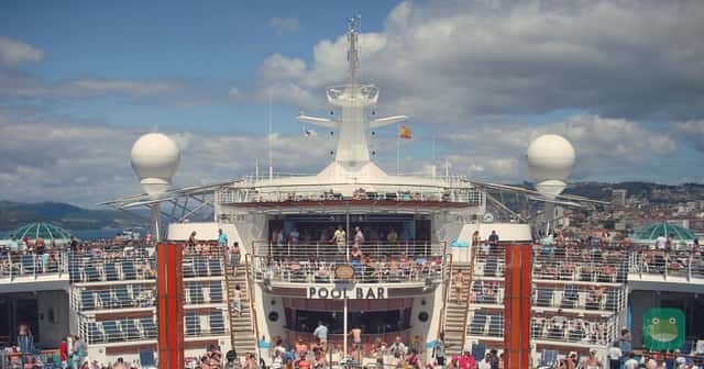 The pool deck and Pool Bar on Royal Caribbean's Independence of the Seas, leaving Vigo, Spain.