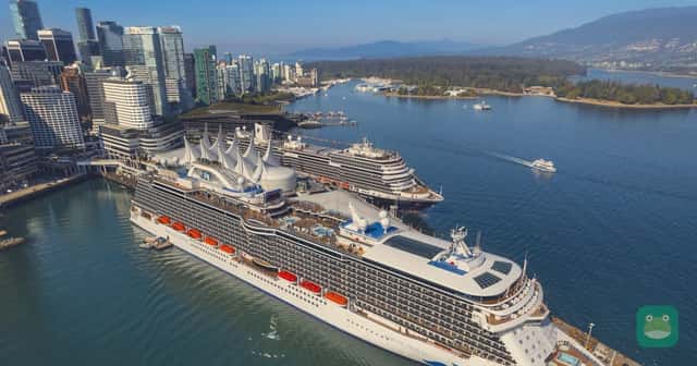 A cruise ship at the Port of Vancouver, seen from a drone (Vancouver Fraser Port Authority)