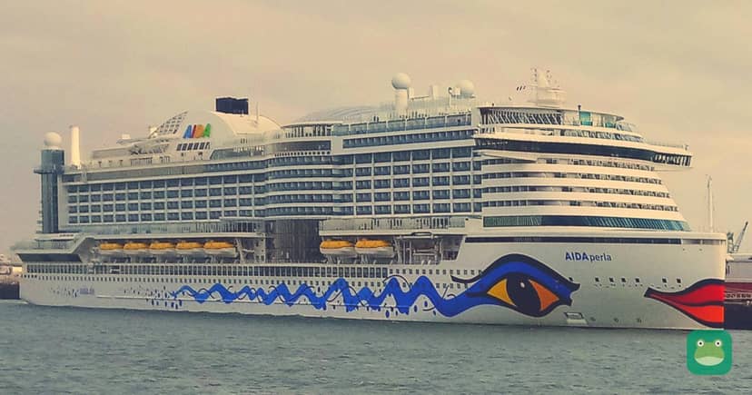 AIDAperla in Le Havre in 2018; the ship goes into drydock for its Evolution refit in April 2027