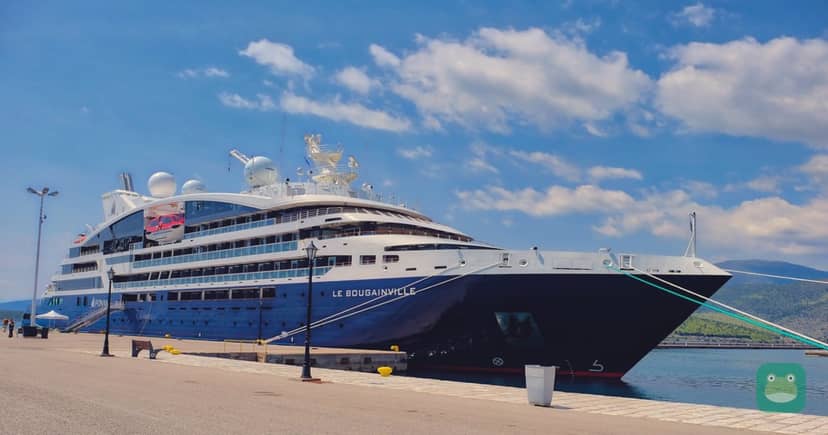 Le Bougainville docked at Itea, Greece, April 2019
